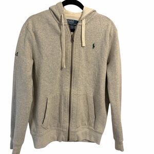 Polo Ralph Lauren Zip Hoodie Light Gray Long Sleeve Hooded Sweatshirt Preppy M